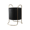 Black Metal Planter with Gold Stand Indoor Outdoor Drainage Durable Round Pot Suitable Foliage Simple Minimalist Design